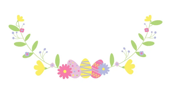 Пасхальные Яйца Цветы Граничат Пасхальные Праздники Рамка Сезонный Элемент Дизайна — стоковый вектор