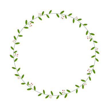 Yuvarlak çiçek çelengi çerçevesi. Tebrik kartı, düğün, doğum günü kartı, davetiye, Paskalya dekoru için. Vektör illüstrasyonu.