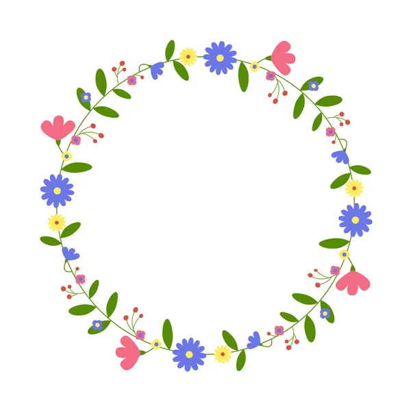 Runder Blührahmen Blumenkranz Für Grußkarte Hochzeit Geburtstagskarte Einladung Vektorillustration — Stockvektor
