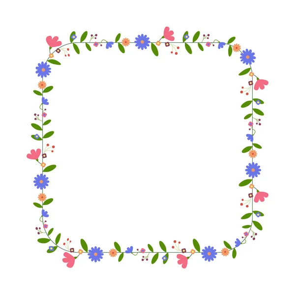 Quadratischer Blumenrahmen Blumenkranz Für Ostergrußkarte Hochzeit Geburtstagskarte Einladung Vektorillustration — Stockvektor
