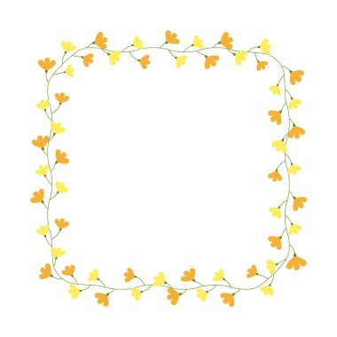 Kare çiçek çelengi çerçevesi. Çiçek sınırı. Tebrik kartı, düğün, doğum günü kartı, davetiye, Paskalya dekoru için. Vektör illüstrasyonu.
