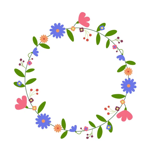Runder Floraler Rahmen Kreisförmiger Blumenkranz Für Grußkarte Hochzeit Geburtstagskarte Einladung — Stockvektor