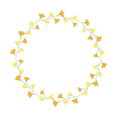 Çiçek çerçevesini çember yapın. Dairesel çiçek çelengi. Tebrik kartı, düğün, doğum günü kartı, davetiye. Vektör illüstrasyonu.