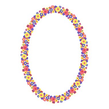 Oval çiçek çerçevesi. Çelenk çelengi. Tebrik kartı, düğün, doğum günü kartı, davetiye. Vektör illüstrasyonu.