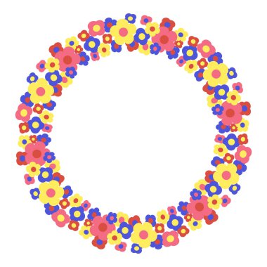 Yuvarlak çiçek çerçevesi. Çelenk çelengi. Tebrik kartı, düğün, doğum günü kartı, davetiye. Vektör illüstrasyonu.