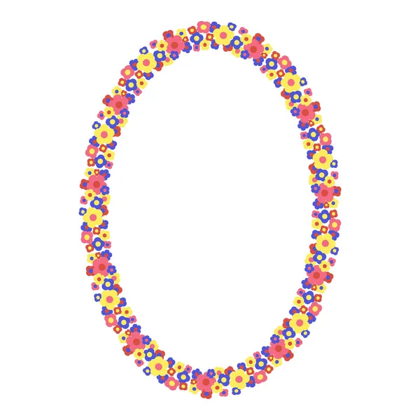 Oval çiçek çerçevesi. Çelenk çelengi. Tebrik kartı, düğün, doğum günü kartı, davetiye. Vektör illüstrasyonu.