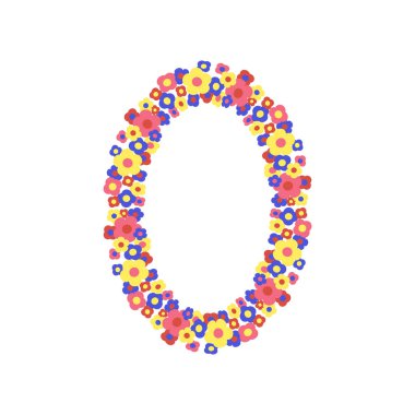 Oval çiçek çerçevesi. Çiçek çelengi sınırı. Tebrik kartı, düğün, Anneler Günü, doğum günü kartı, davetiye. Vektör illüstrasyonu.