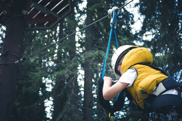 View Small Boy Canopy Tour Forest — 图库照片