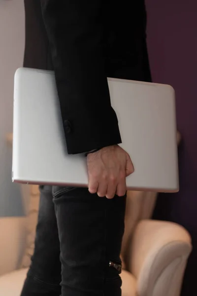 Unrecognizable Businessman Holding Laptop — 스톡 사진