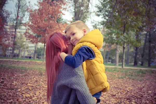 Affectionate Mother Son Embracing Park — Stock Photo, Image