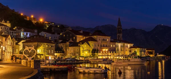 Noite Beira Mar Cidade Velha Perast Baía Kotor Montenegro — Fotografia de Stock
