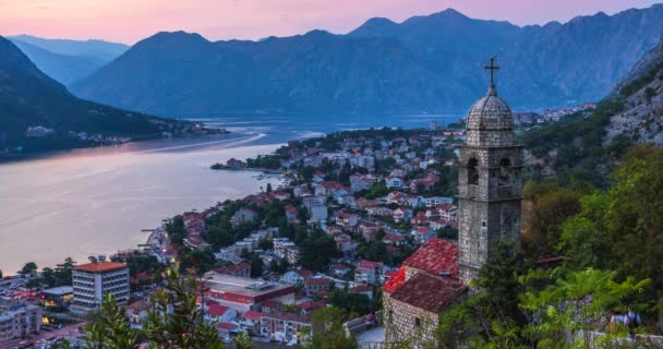 Vista Igreja Nossa Senhora Dos Remédios Acima Cidade Velha Kotor — Vídeo de Stock