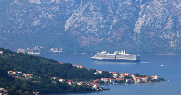 Cruise Ships Docks Kotor Pier 300 Feet Town Center One — стоковое видео