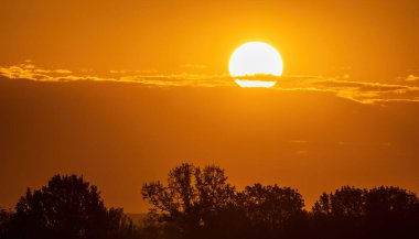 Beautiful sunset over the green fields in countryside of Ukraine