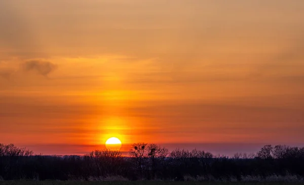 Sun Rises Horizon Background Colorful Clouds Sky — Foto de Stock