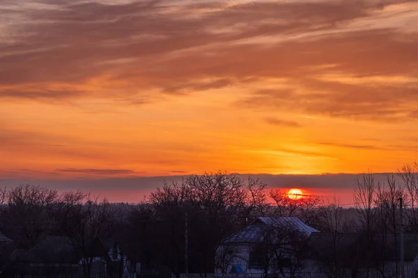 Sun Rises Horizon Background Colorful Clouds Sky — Foto de Stock