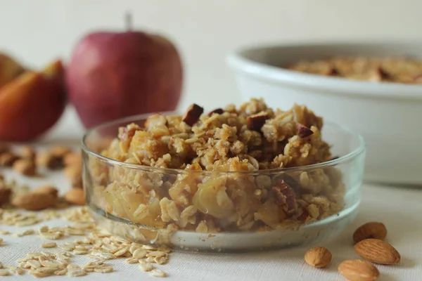 Apple Crisp Cinnamon Flavoured Apple Dessert Lots Chopped Apples Arranged — Fotografia de Stock