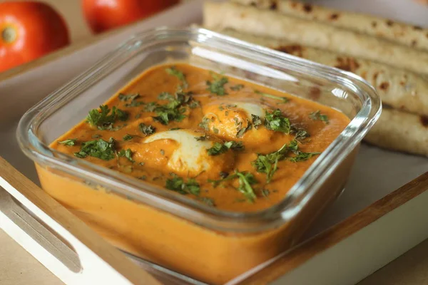Egg Butter Masala Boiled Eggs Added Rich Gravy Onions Tomatoes — Stock Photo, Image
