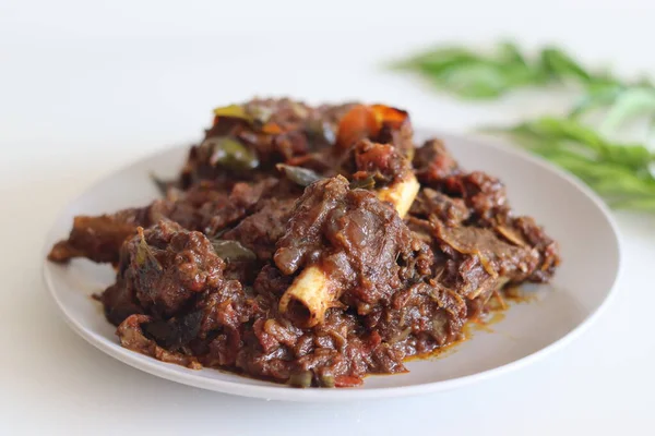 Mutton Roast Spicy Mutton Roast Prepared Kerala Style Shot White — Stock Photo, Image