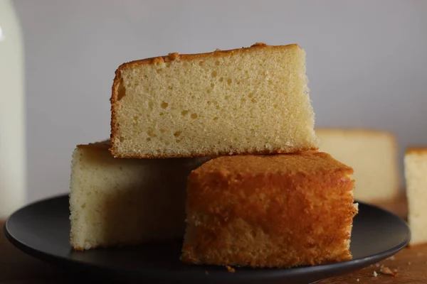 Hot milk cake. Traditional milk sponge cake made of batter prepared by beating eggs until thick and foamy and finishing it with addition of hot milk in to the batter. Good as base cake for decoration