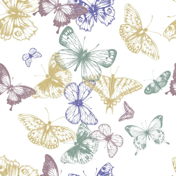 Nahtloses Muster Design Mit Schmetterling Retro Stil — Stockvektor