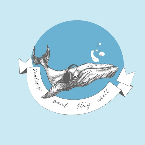 Balena Cuffia Illustrazione Vettoriale Degli Animali Citazioni Motivazionali Seguono Tuo — Vettoriale Stock