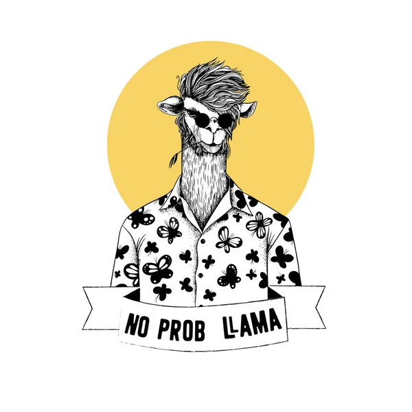 Geen Probleem Lama Tekening Illustratie Van Lama — Stockvector