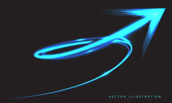 Blauer Pfeil Geschwindigkeit Bewegung Spirallicht Neon Technologie Auf Dunklem Hintergrund — Stockvektor