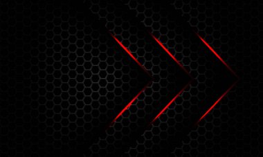 Soyut kırmızı ışık yönü koyu gri metalik altıgen ağ desenli modern lüks fütüristik arka plan vektörü üzerinde kesişiyor.