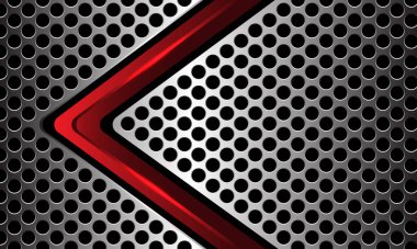 Soyut kırmızı metalik ok yönü geometrik gümüş çember ağ tasarımı modern lüks teknoloji fütüristik arkaplan vektörü