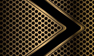 Altın çember ağ tasarımı üzerine soyut kara ok yönü geometrik modern lüks teknoloji fütüristik arka plan vektörü