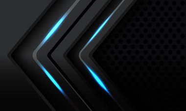 Soyut mavi ışık yönü geometrik ve siyah daire örgüsü tasarımı modern fütürist teknoloji arkaplan vektörü