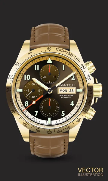 Montre Réaliste Horloge Chronographe Rouge Flèche Brun Noir Numéro Blanc — Image vectorielle