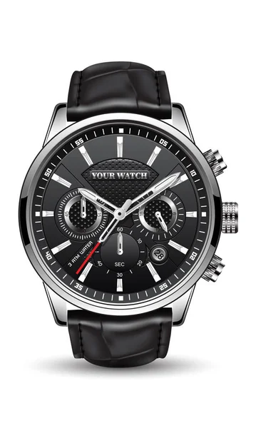 現実的な時計のスポーツクロノグラフブラックシルバーレッドスチール男性のための高級ホワイトバックグランドオブジェクトベクトル — ストックベクタ