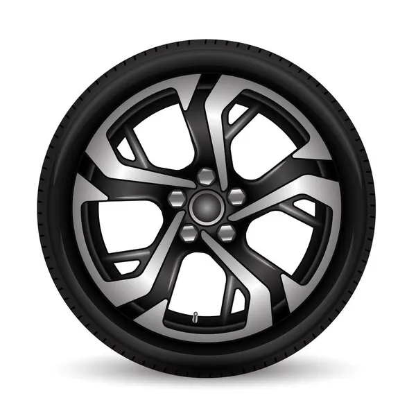 Ruota Alluminio Auto Pneumatico Stile Corsa Nero Grigio Sfondo Bianco — Vettoriale Stock