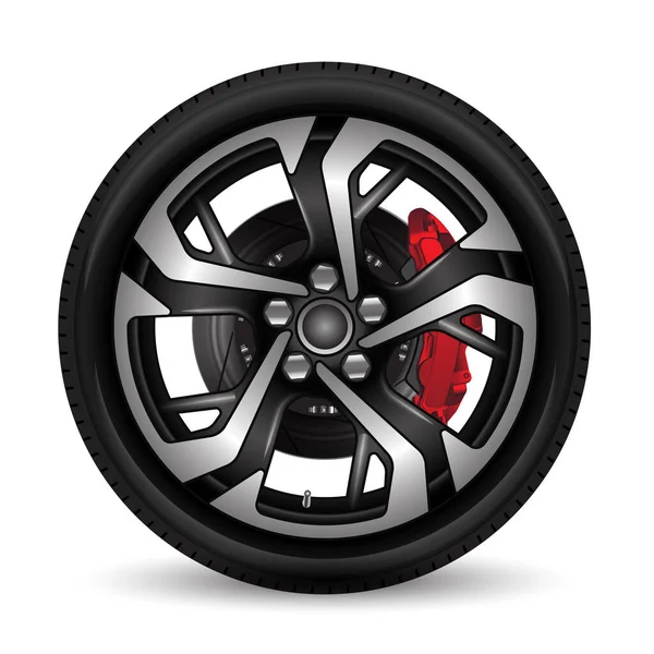 Aluminum Wheel Car Tire Style Racing Black Grey Disk Break — Stock Vector