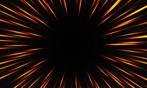 Zoom Velocidad Luz Naranja Abstracta Sobre Vector Tecnología Fondo Negro — Vector de stock