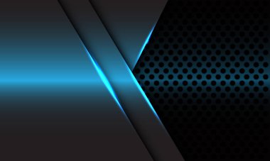 Soyut mavi ışık gri metalik geometrik gölge ile koyu daire örgüsü tasarımı modern fütürist arkaplan vektörü