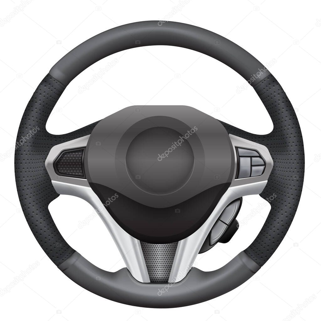 Realistic car steering wheel automobile multi function on white background vector