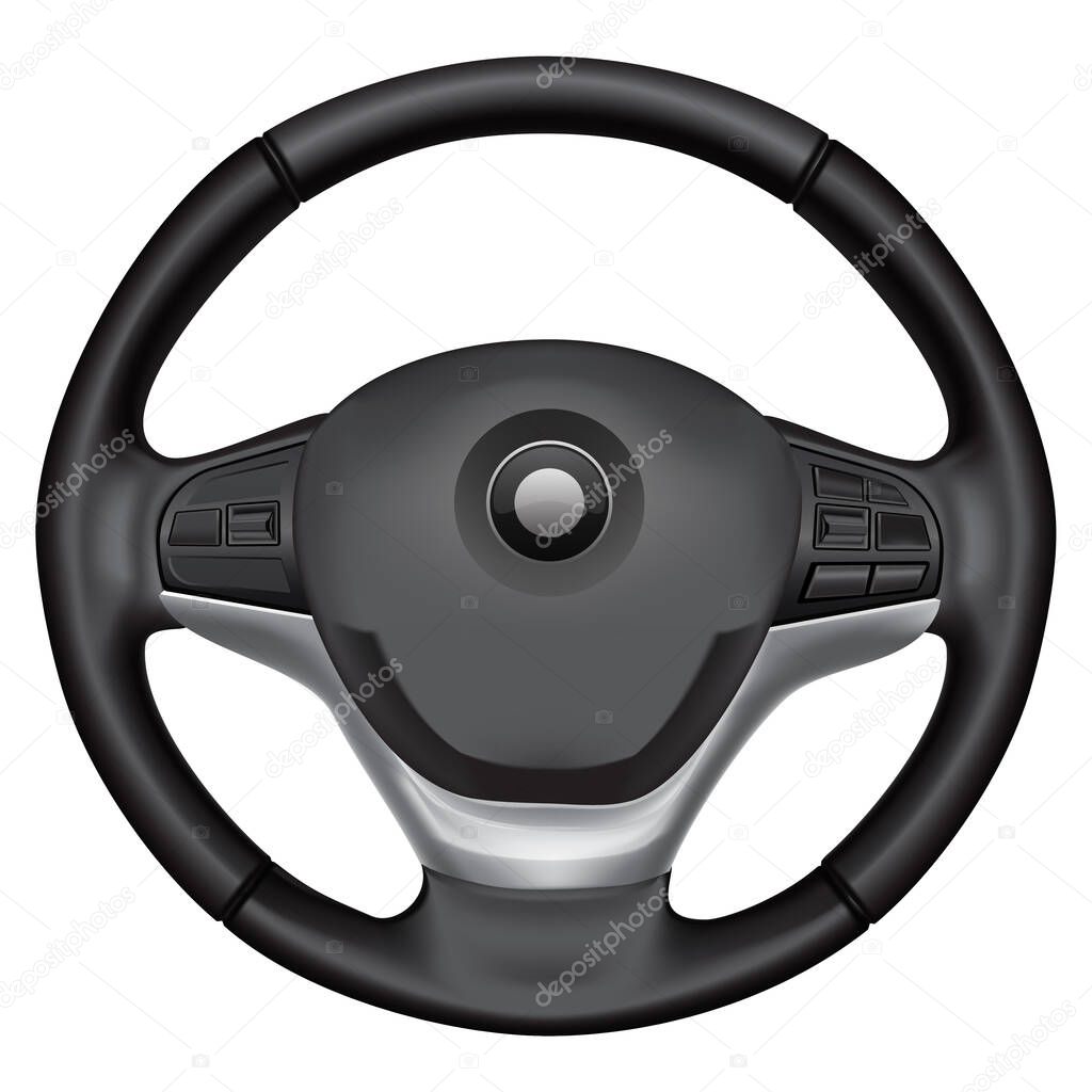 Realistic car steering wheel automobile multi function design on white background vector