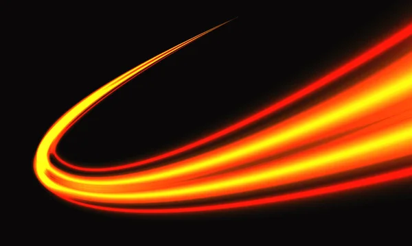 Rood Geel Licht Snelheid Wazig Curve Technologie Zwarte Vector Illustratie — Stockvector