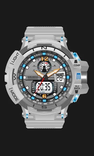 Realistic White Clock Watch Sport Chronograph Digital Men Design Modern — стоковый вектор