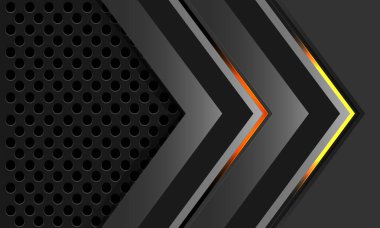 Soyut sarı ışık neon gri metalik ok yönü geometrik daire ağ teknolojisi fütüristik tasarım modern arkaplan vektörü