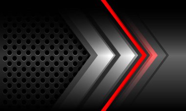 Soyut kırmızı ışık neon gri metal ok yönü geometrik daire ağ teknolojisi fütüristik tasarım modern arkaplan vektörü