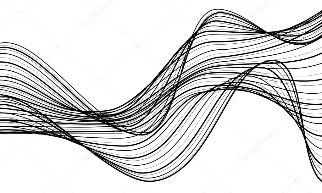 Abstract black lines wave curve motion on white background vector