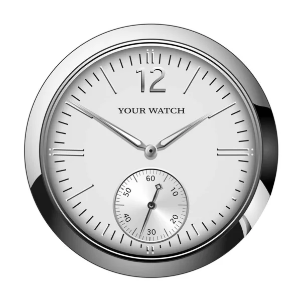 Reloj Gris Plata Realista Reloj Cara Cronógrafo Lujo Aislado Vector — Archivo Imágenes Vectoriales