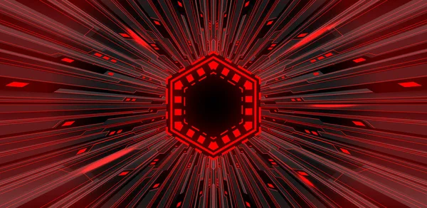Abstract Zwart Rood Licht Circuit Cyber Technologie Futuristische Zoom Donker — Stockvector