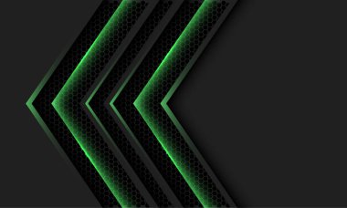 Soyut gri ok yeşil ışık altıgen ağ yönü gölgesi ve boş alan tasarımı modern fütüristik arkaplan vektörü