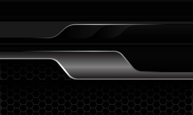 Soyut siyah gümüş metal geometrik sancak altıgen ağ desenli modern fütüristik teknoloji arka plan vektörü tasarımı