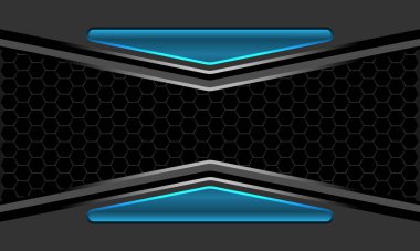 Soyut mavi parlak üçgen koyu gri metalik ok yönü siyah altıgen ağ tasarımı modern fütüristik teknoloji arkaplan vektörü